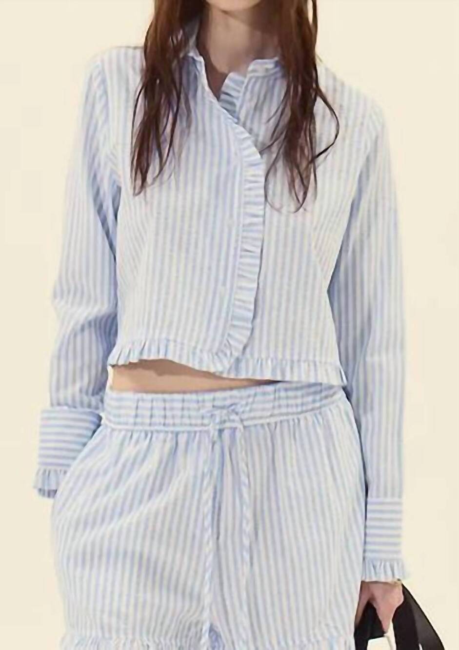 NEW DELUC split crop shirt in striped light blue